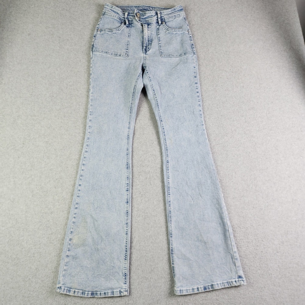 SHEIN Flare Jeans Womens 27 Blue Denim Bow Embroidery High Rise‎ Boho Streetwear